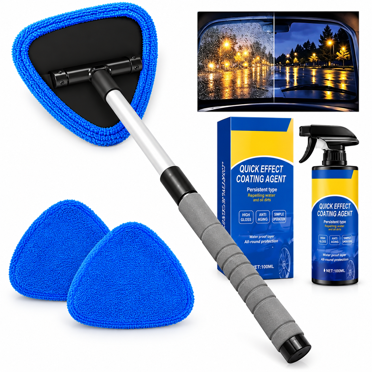 ⏳Time-Limited Special⏰Dual Magnetic Car Window Cleaner | Streak-Free Cleaning Kit for Car Glass 🛡️💪