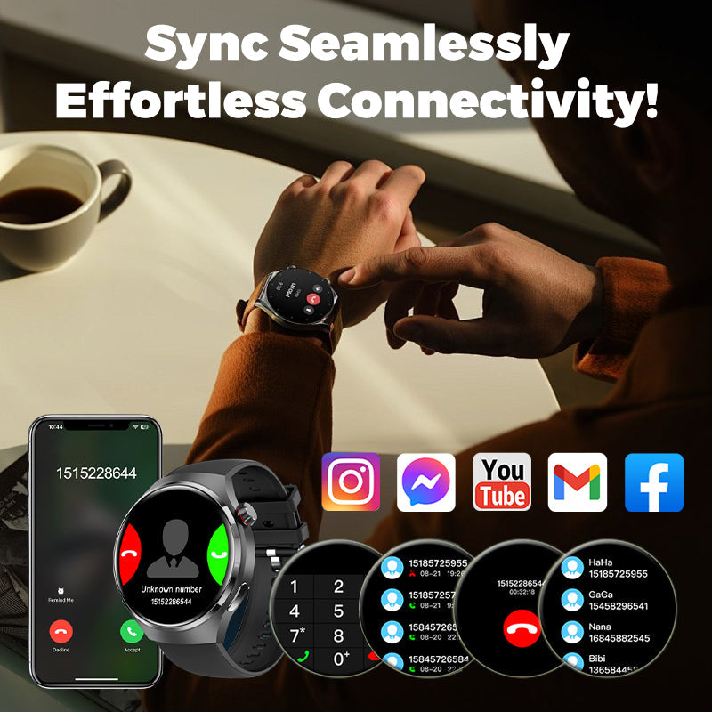 ✨New arrival✨ Watch 4 PRO Round Smartwatch: Bluetooth calling, waterproof, and smart voice assistant for your active life! 💪⌚