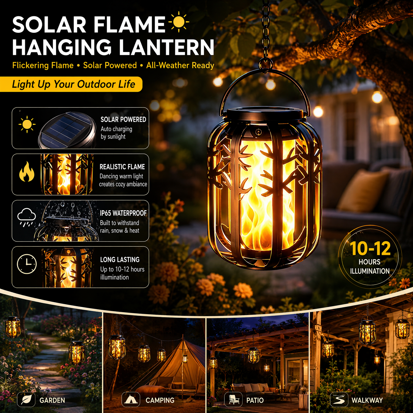 🏮 LIMITED-TIME 50% OFF! ☀️ Solar Flickering Flame Lantern – Waterproof & auto-on – Realistic warm glow, perfect for patios, gardens or pathways – no wiring needed 🌙