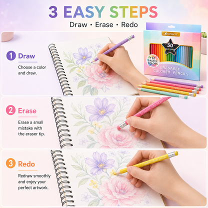 🎨 Erasable Colored Pencils with Built-In Eraser Tips