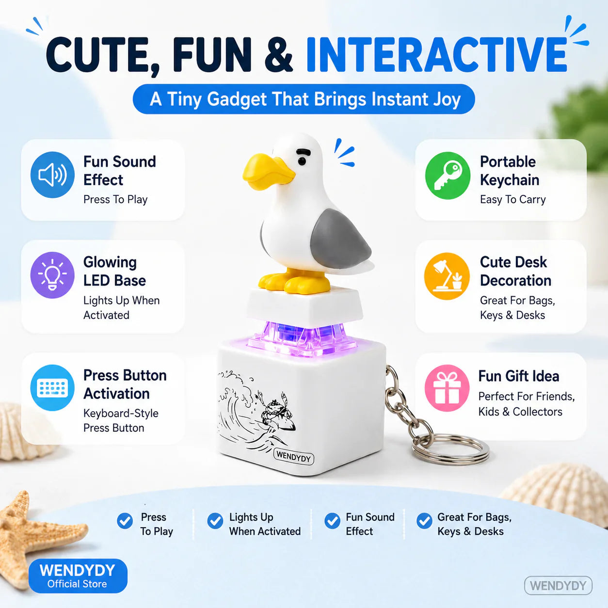 Mine Little Bird Voice-Activated Light-Up Electronic Keychain: Squeeze-to-Play Duck-Shaped Creative Keychain