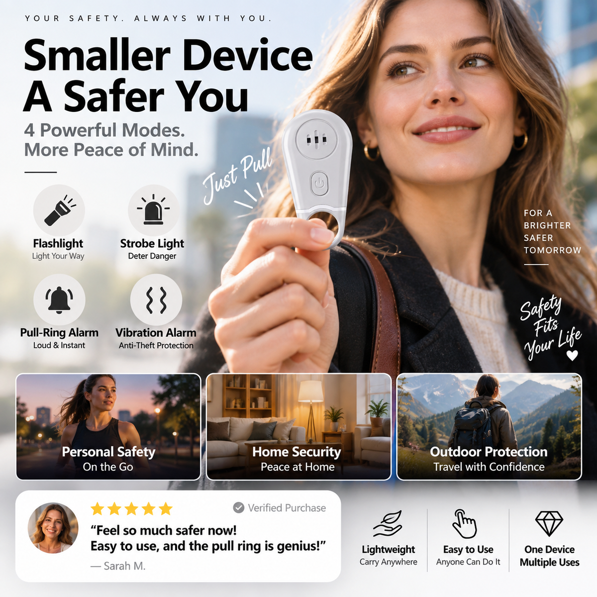 🔥50% OFF NOW! 🛡️Personal Safety Alarm Keychain—130dB Loud Emergency Siren with Vibration‑Activated Security Mode, Rechargeable Flashlight & Strobe Light, Pull‑Ring Pin Emergency Device for Women, Seniors, Travel & Hotel Safety