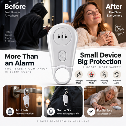 🔥50% OFF NOW! 🛡️Personal Safety Alarm Keychain—130dB Loud Emergency Siren with Vibration‑Activated Security Mode, Rechargeable Flashlight & Strobe Light, Pull‑Ring Pin Emergency Device for Women, Seniors, Travel & Hotel Safety
