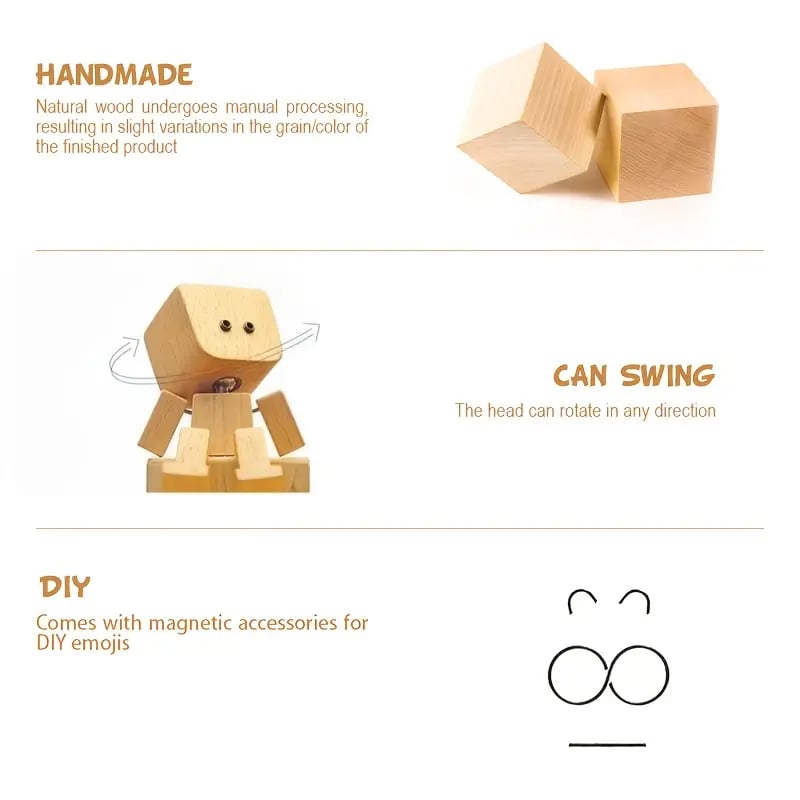 🔥Charming Little Swaying Wooden Figure & 12PCS Magnetic Expressions