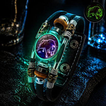 💥Last-day sale – 50% off ☪️Glow-in-the-dark leather zodiac sign bracelet for men and women (6.9/8.1 inches)♑️