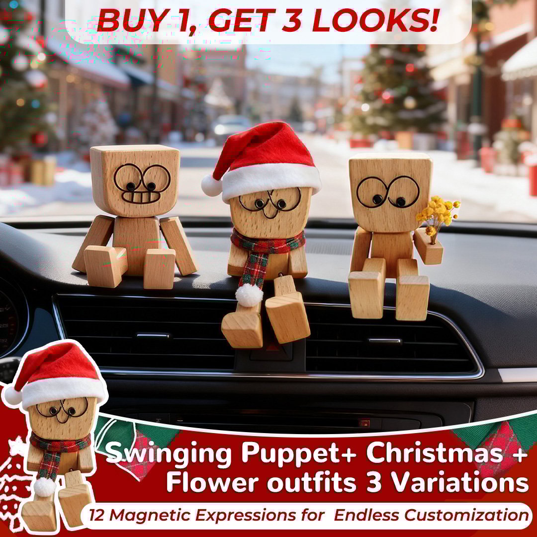 🔥Charming Little Swaying Wooden Figure & 12PCS Magnetic Expressions