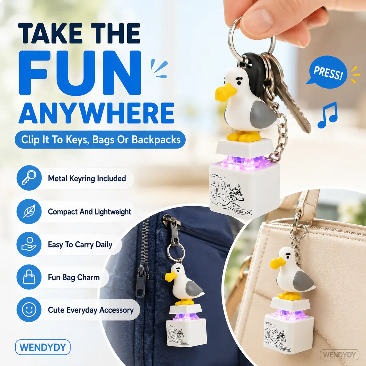 Mine Little Bird Voice-Activated Light-Up Electronic Keychain: Squeeze-to-Play Duck-Shaped Creative Keychain