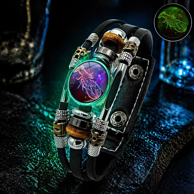 💥Last-day sale – 50% off ☪️Glow-in-the-dark leather zodiac sign bracelet for men and women (6.9/8.1 inches)♑️