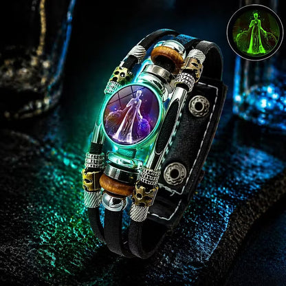💥Last-day sale – 50% off ☪️Glow-in-the-dark leather zodiac sign bracelet for men and women (6.9/8.1 inches)♑️