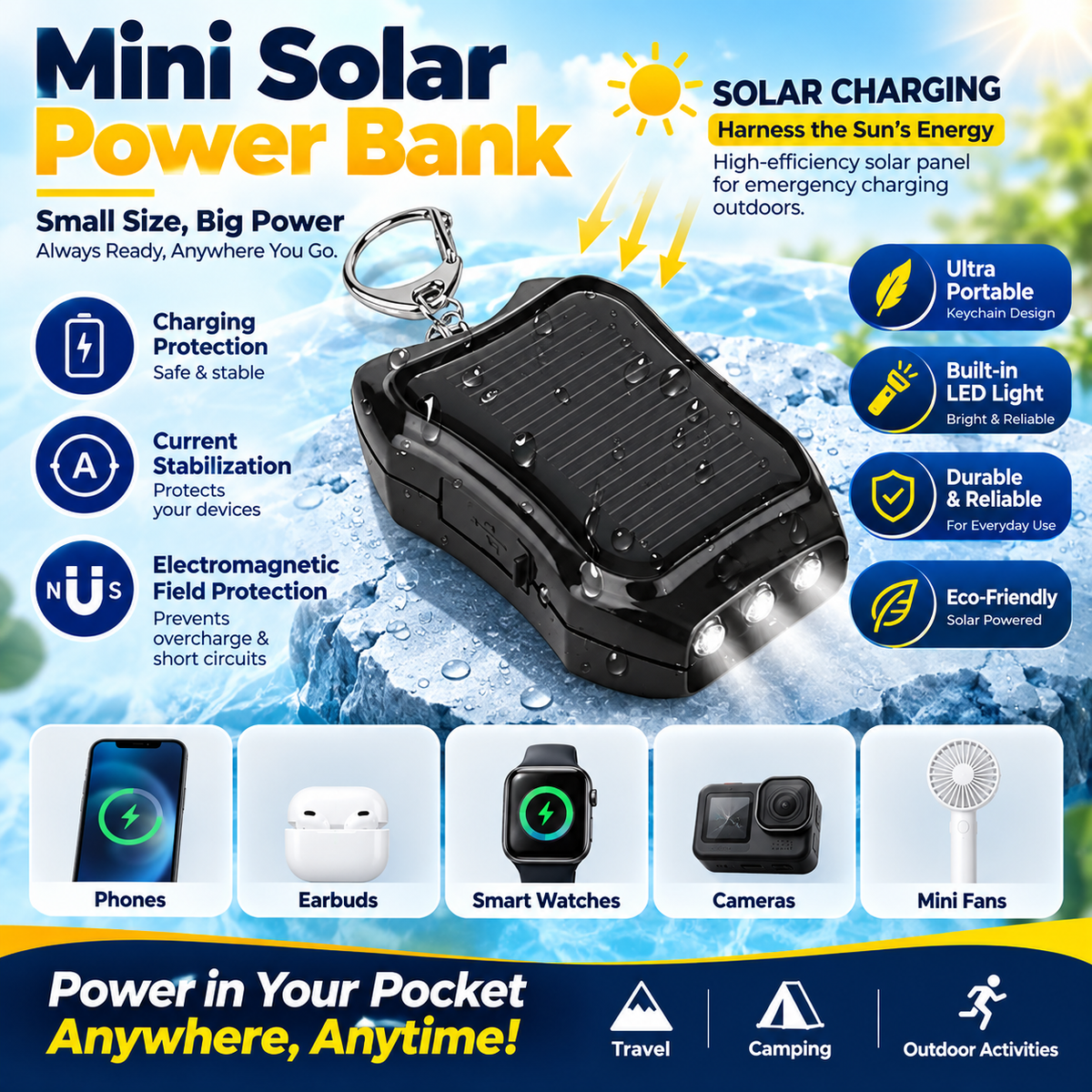 ☀️50% OFF NOW!1200mAh Solar-Powered Portable Charger Keychain with Flashlight—Ideal as an Emergency Power Source for Outdoor Camping and Hiking