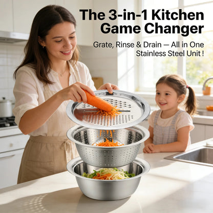 🔥HOT SALE 50% OFF-🌞🍴 German Quality 3-in-1 Stainless Steel Grater Bowl