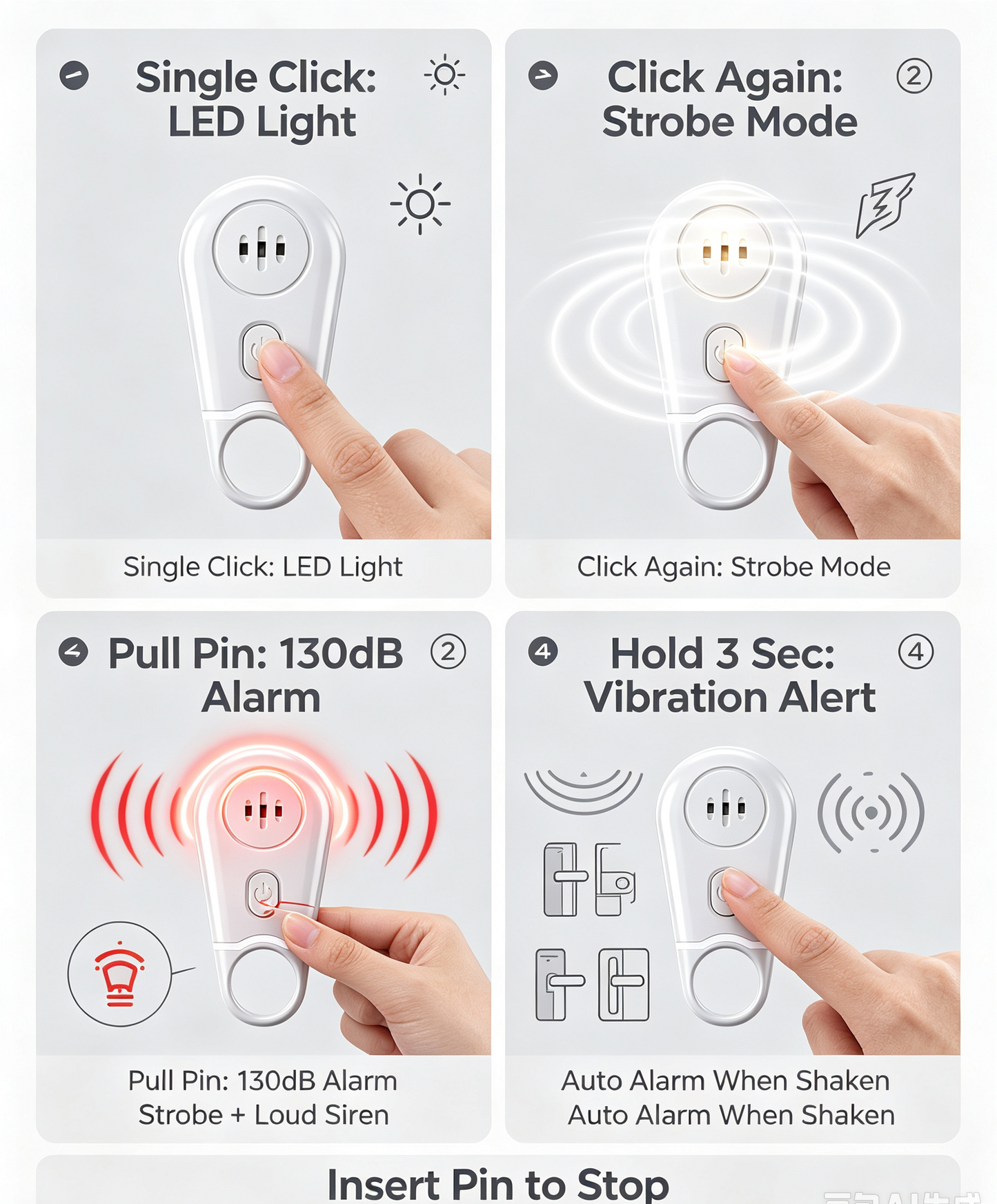 🔥50% OFF NOW! 🛡️Personal Safety Alarm Keychain—130dB Loud Emergency Siren with Vibration‑Activated Security Mode, Rechargeable Flashlight & Strobe Light, Pull‑Ring Pin Emergency Device for Women, Seniors, Travel & Hotel Safety