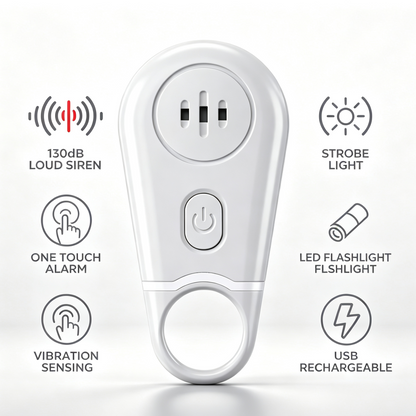 🔥50% OFF NOW! 🛡️Personal Safety Alarm Keychain—130dB Loud Emergency Siren with Vibration‑Activated Security Mode, Rechargeable Flashlight & Strobe Light, Pull‑Ring Pin Emergency Device for Women, Seniors, Travel & Hotel Safety