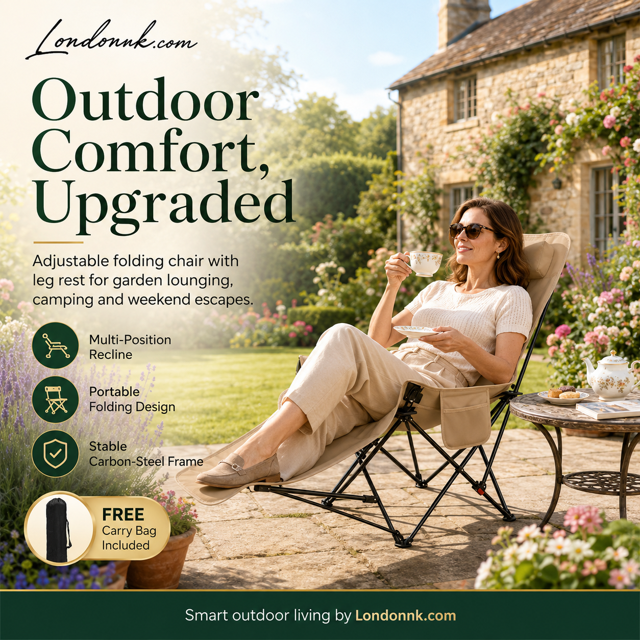 🥳2026 HOT SALE🥳💞50K+ SOLD!🪑🛡️ 50% OFF! Portable Folding Outdoor Chair – 300lb capacity, carbon steel frame, 3‑4 reclining positions. Anti‑sink feet, stable on any terrain! 🏕️✨