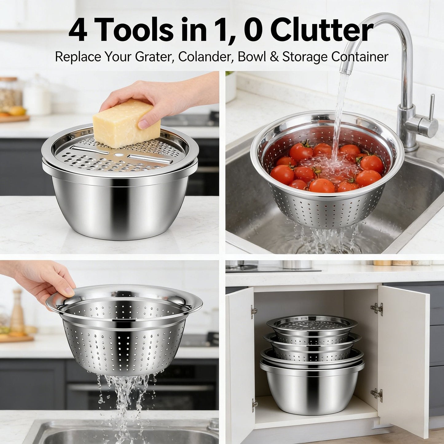 🔥HOT SALE 50% OFF-🌞🍴 German Quality 3-in-1 Stainless Steel Grater Bowl