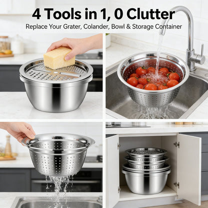 🔥HOT SALE 50% OFF-🌞🍴 German Quality 3-in-1 Stainless Steel Grater Bowl