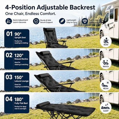 🥳2026 HOT SALE🥳💞50K+ SOLD!🪑🛡️ 50% OFF! Portable Folding Outdoor Chair – 300lb capacity, carbon steel frame, 3‑4 reclining positions. Anti‑sink feet, stable on any terrain! 🏕️✨