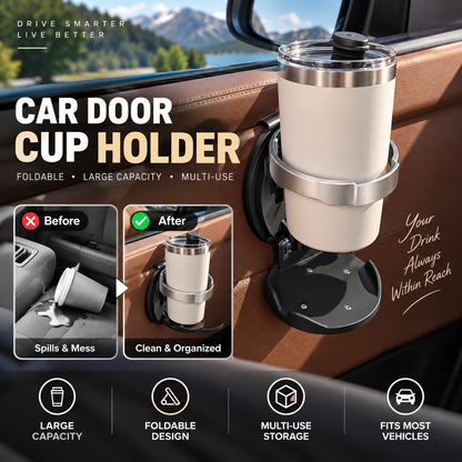 🚗🥤Foldable Car Door Drink Holder, Large Bore Multifunctional Bottle Storage Rack For Vehicle
