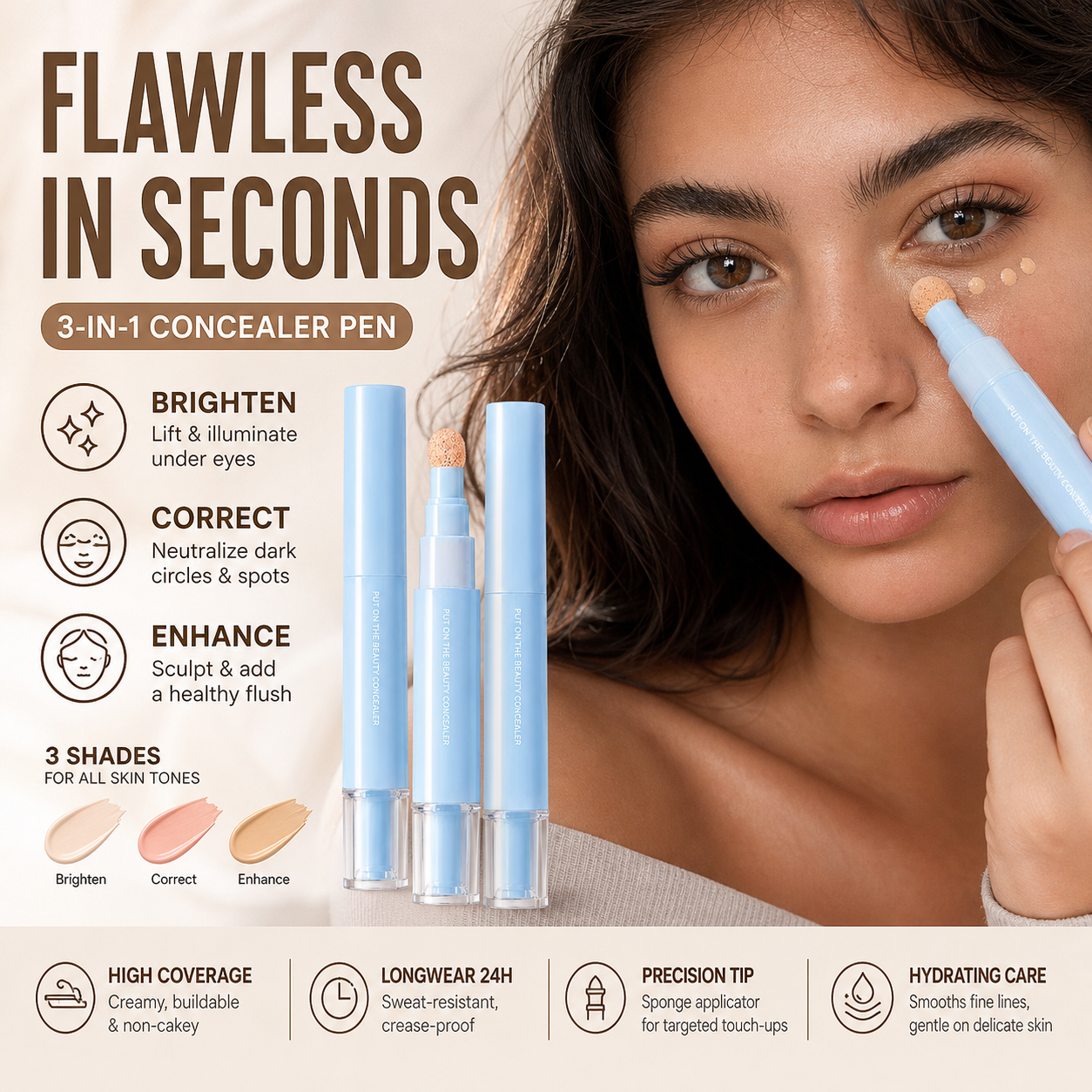 🔥💙Multipurpose Concealer & Foundation Eye Concealer -👍24-hour Long-lasting