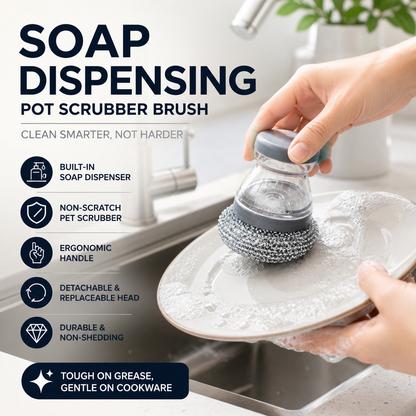 🥳HOT SALE🥳💞10K+ SOLD! Scrubber Brush ! Built-in soap, non-scratch & ergonomic. Clean pots easily – grab yours! ✅