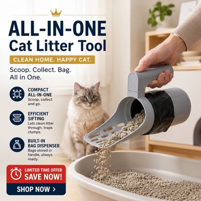 📢📢50% OFF !! ⏰ Self-Cleaning Litter Scoop with Waste Bin – Easy One-Handed Use 🧹🗑️