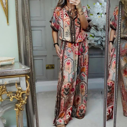 Women's Printed Top & Wide Leg Pants 2-Piece Set