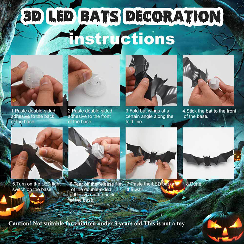 🦇Halloween 3D Bat LED Wall Light Decor🎃💡