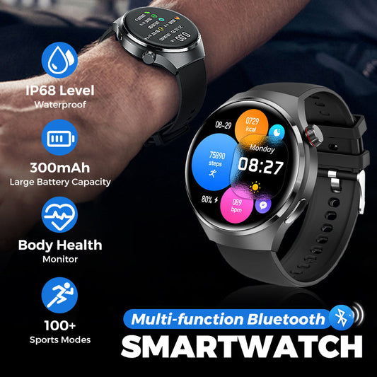 ✨New arrival✨ Watch 4 PRO Round Smartwatch: Bluetooth calling, waterproof, and smart voice assistant for your active life! 💪⌚