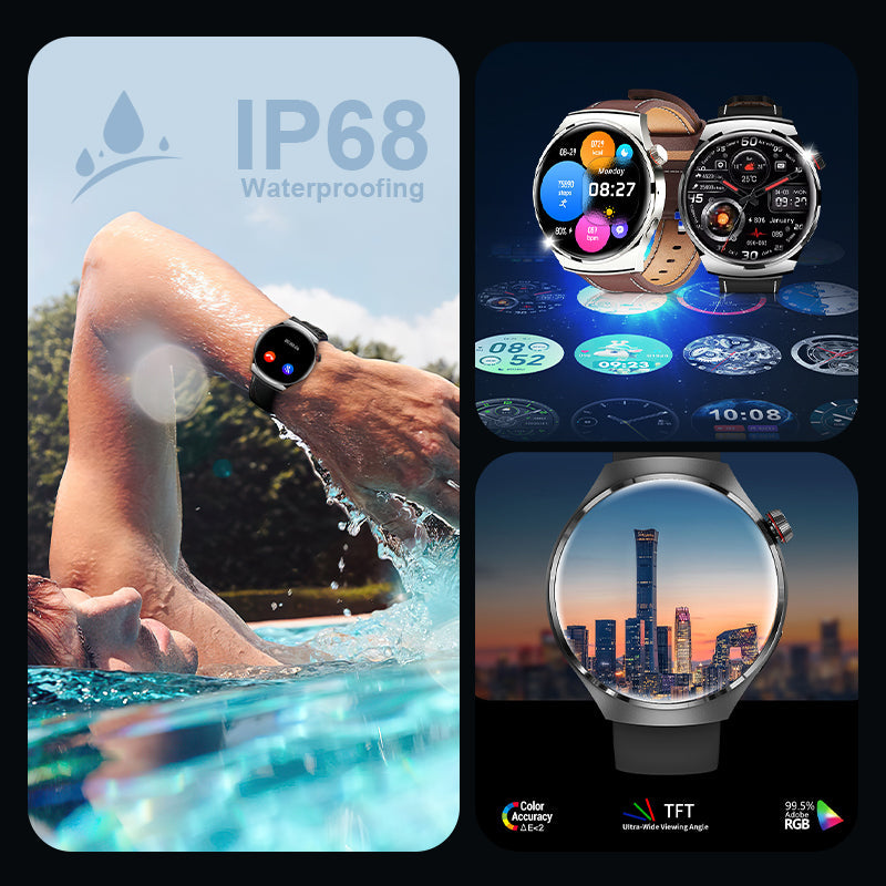 ✨New arrival✨ Watch 4 PRO Round Smartwatch: Bluetooth calling, waterproof, and smart voice assistant for your active life! 💪⌚