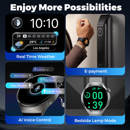 ✨New arrival✨ Watch 4 PRO Round Smartwatch: Bluetooth calling, waterproof, and smart voice assistant for your active life! 💪⌚