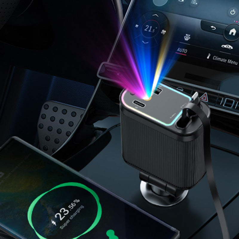 120W Purple Star Top Ambient Light Car Charger with Retractable Cable