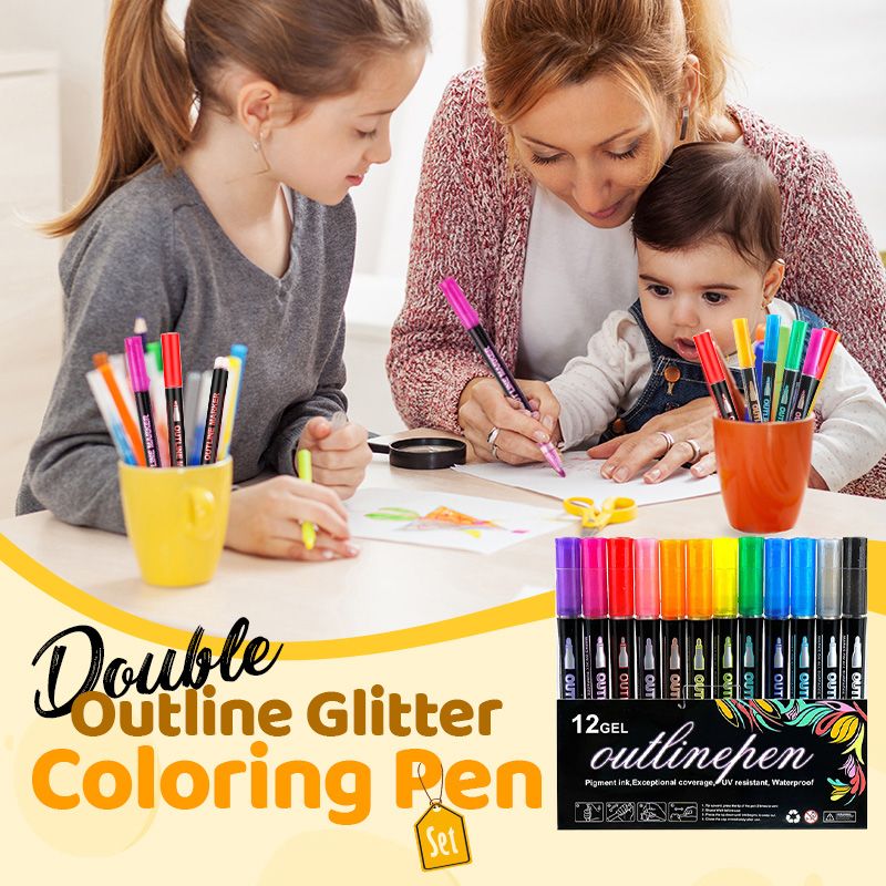 🎅Christmas Special Deals⚡50K+ SOLD!🎁🎨Double Outline Glitter Coloring Pen Set🌟