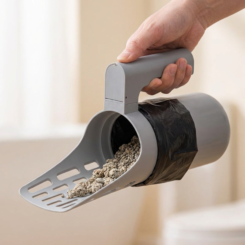 📢📢50% OFF !! ⏰ Self-Cleaning Litter Scoop with Waste Bin – Easy One-Handed Use 🧹🗑️