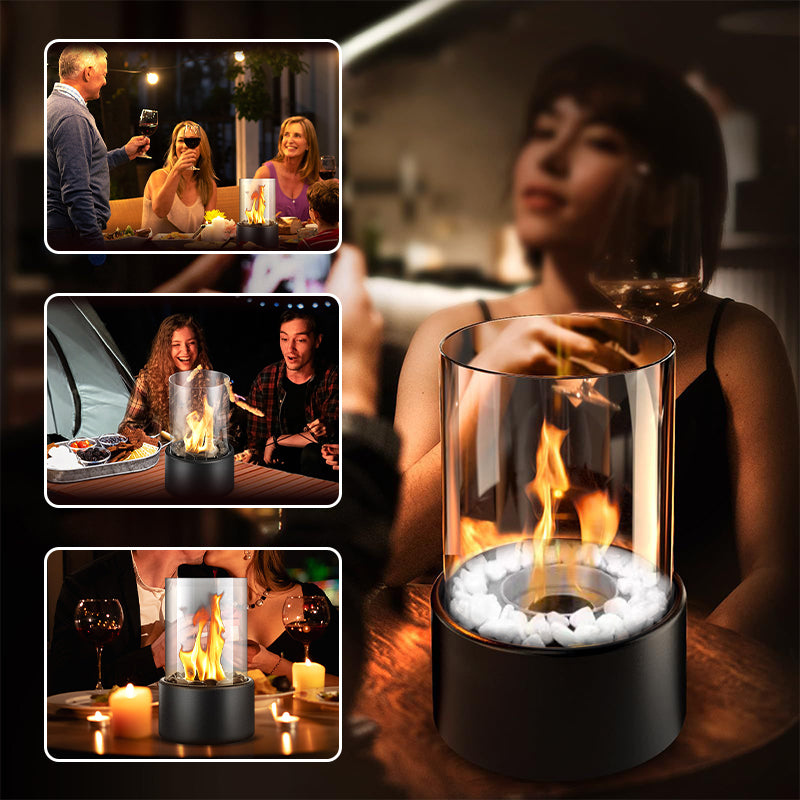 🔥 50% OFF NOW! 🏠 Glass & Metal Tabletop Fireplace – Portable & Smoke-Free – Ethanol burner, cozy ambiance & perfect for indoor or outdoor decor ✨