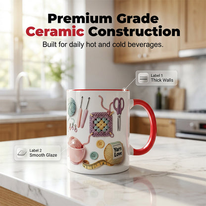☕Crochet & Knitting Themed Ceramic Coffee Mug