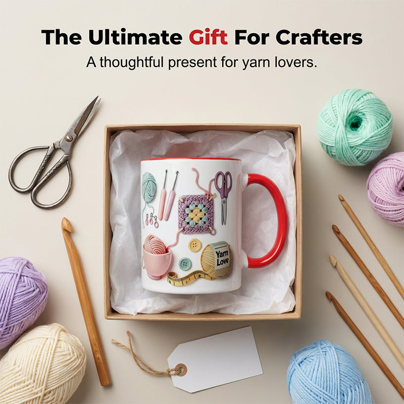 ☕Crochet & Knitting Themed Ceramic Coffee Mug