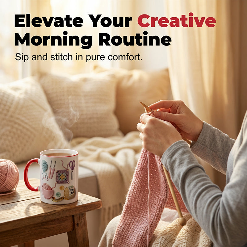 ☕Crochet & Knitting Themed Ceramic Coffee Mug