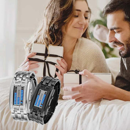 🏆50% OFF NOW! ⏳ Binary LED Watch – Stainless steel, blue light, sporty & water-resistant – modern style ⚡