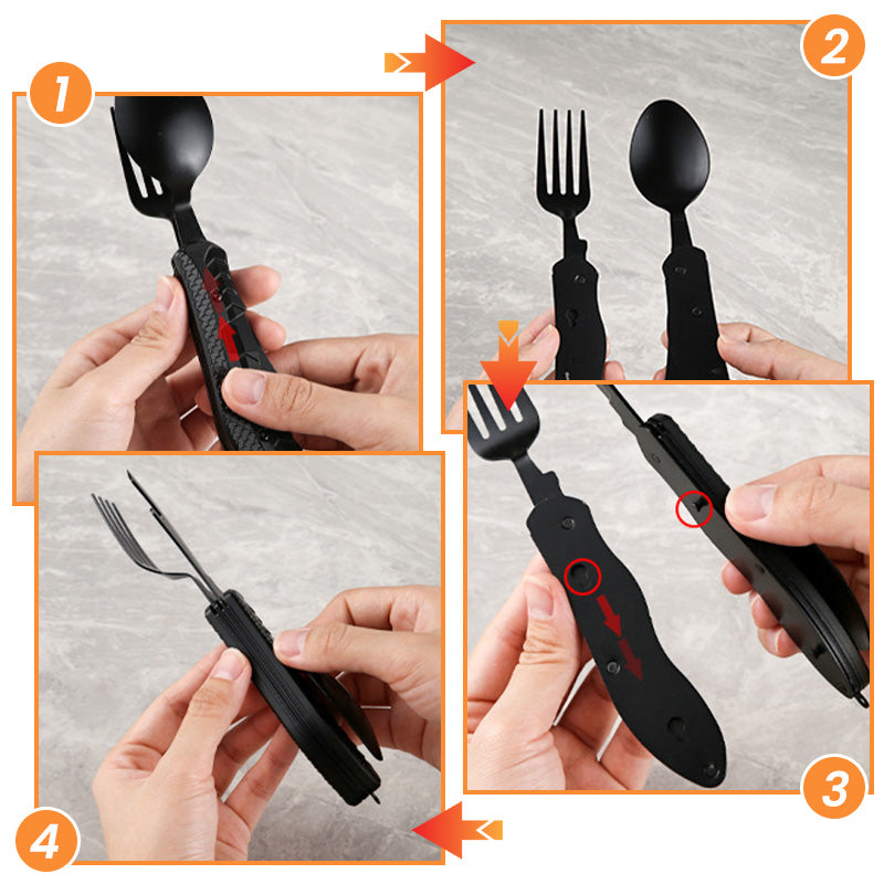 🍴 UP TO 50% OFF! ✨ 4-in-1 Folding Tableware Set – Compact, Stainless Steel, Multi-Tool⛰️