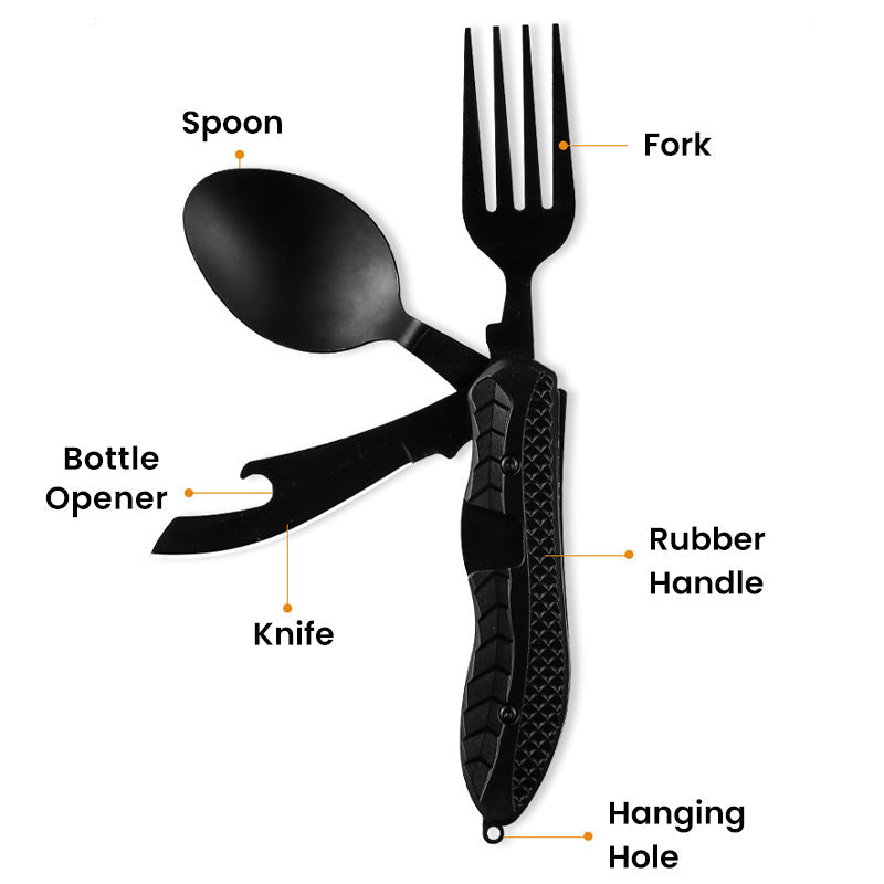🍴 UP TO 50% OFF! ✨ 4-in-1 Folding Tableware Set – Compact, Stainless Steel, Multi-Tool⛰️
