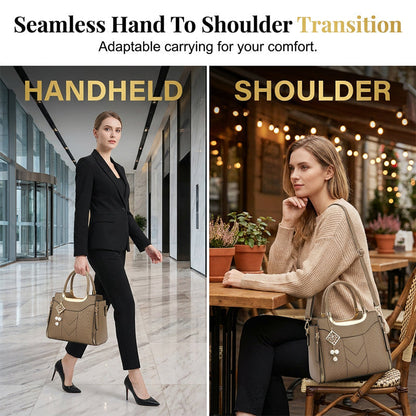 👜Women's V-Stitched Satchel – Gold Hardware, Multi-Compartment, Top-Handle 🌸