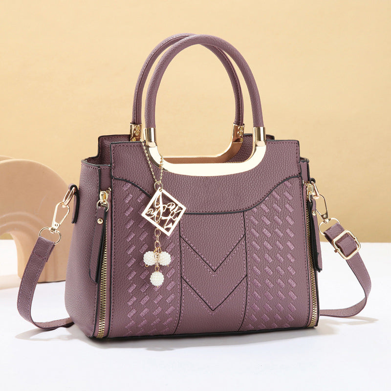 👜Women's V-Stitched Satchel – Gold Hardware, Multi-Compartment, Top-Handle 🌸