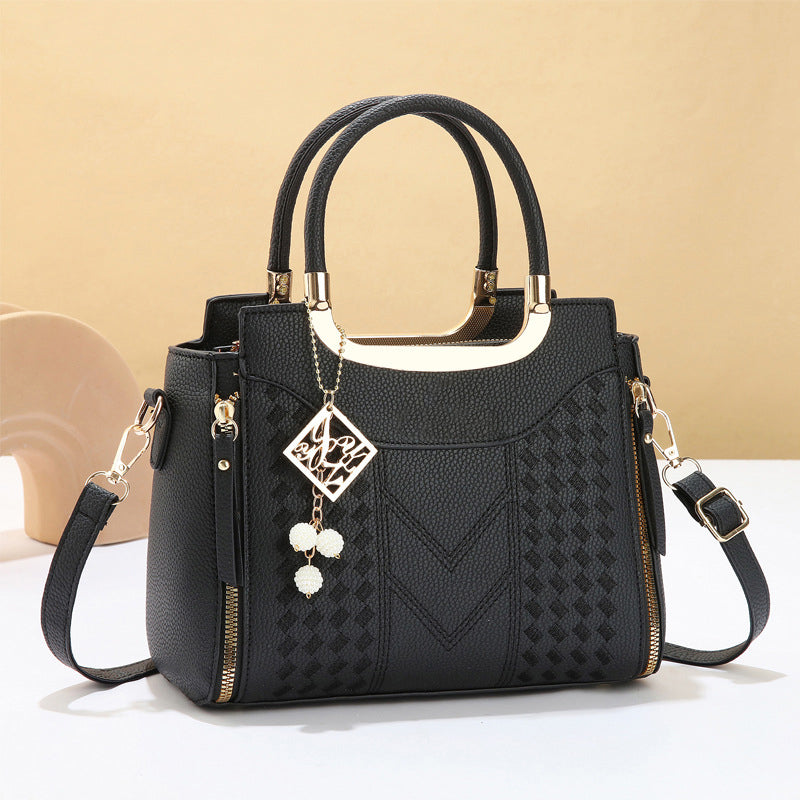 👜Women's V-Stitched Satchel – Gold Hardware, Multi-Compartment, Top-Handle 🌸