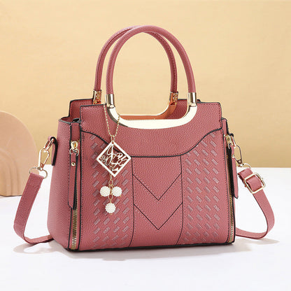 👜Women's V-Stitched Satchel – Gold Hardware, Multi-Compartment, Top-Handle 🌸