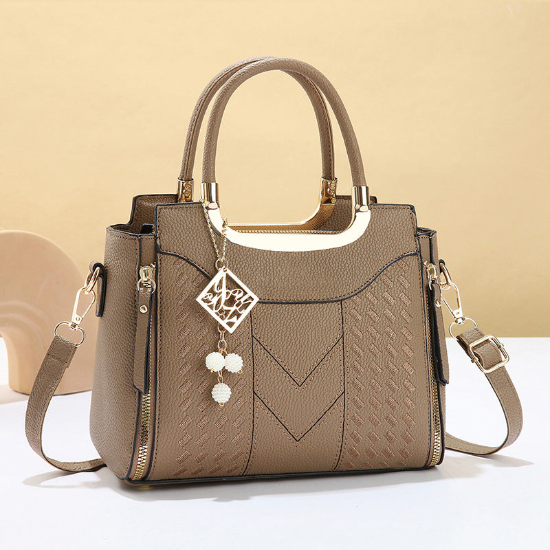 👜Women's V-Stitched Satchel – Gold Hardware, Multi-Compartment, Top-Handle 🌸