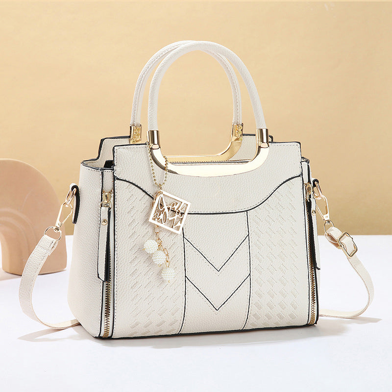 👜Women's V-Stitched Satchel – Gold Hardware, Multi-Compartment, Top-Handle 🌸
