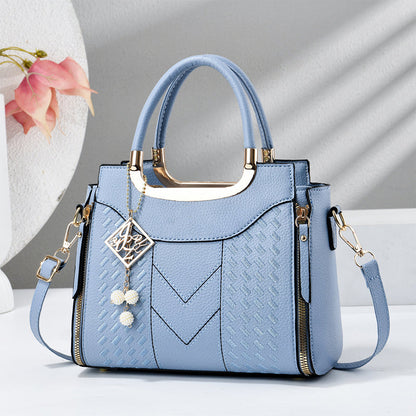 👜Women's V-Stitched Satchel – Gold Hardware, Multi-Compartment, Top-Handle 🌸