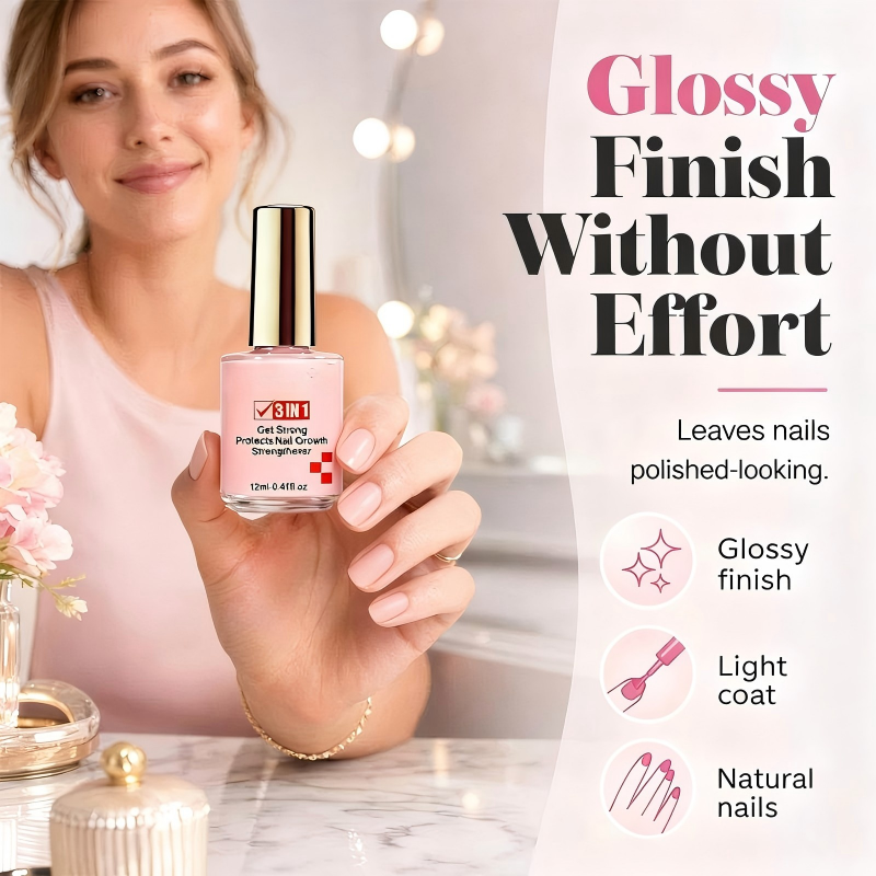 ✨3-in-1 Nail Strengthener Treatment, Repair Serum for Weak Soft Cracked Nails, Smooth Shiny Nail Hardener for Damaged Nails