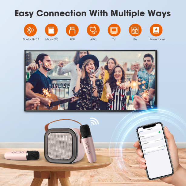 Mini Karaoke Machine for Kids with Wireless Microphones
