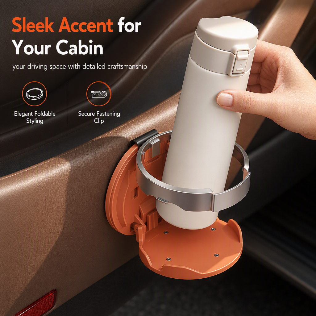 🚗🥤Foldable Car Door Drink Holder, Large Bore Multifunctional Bottle Storage Rack For Vehicle